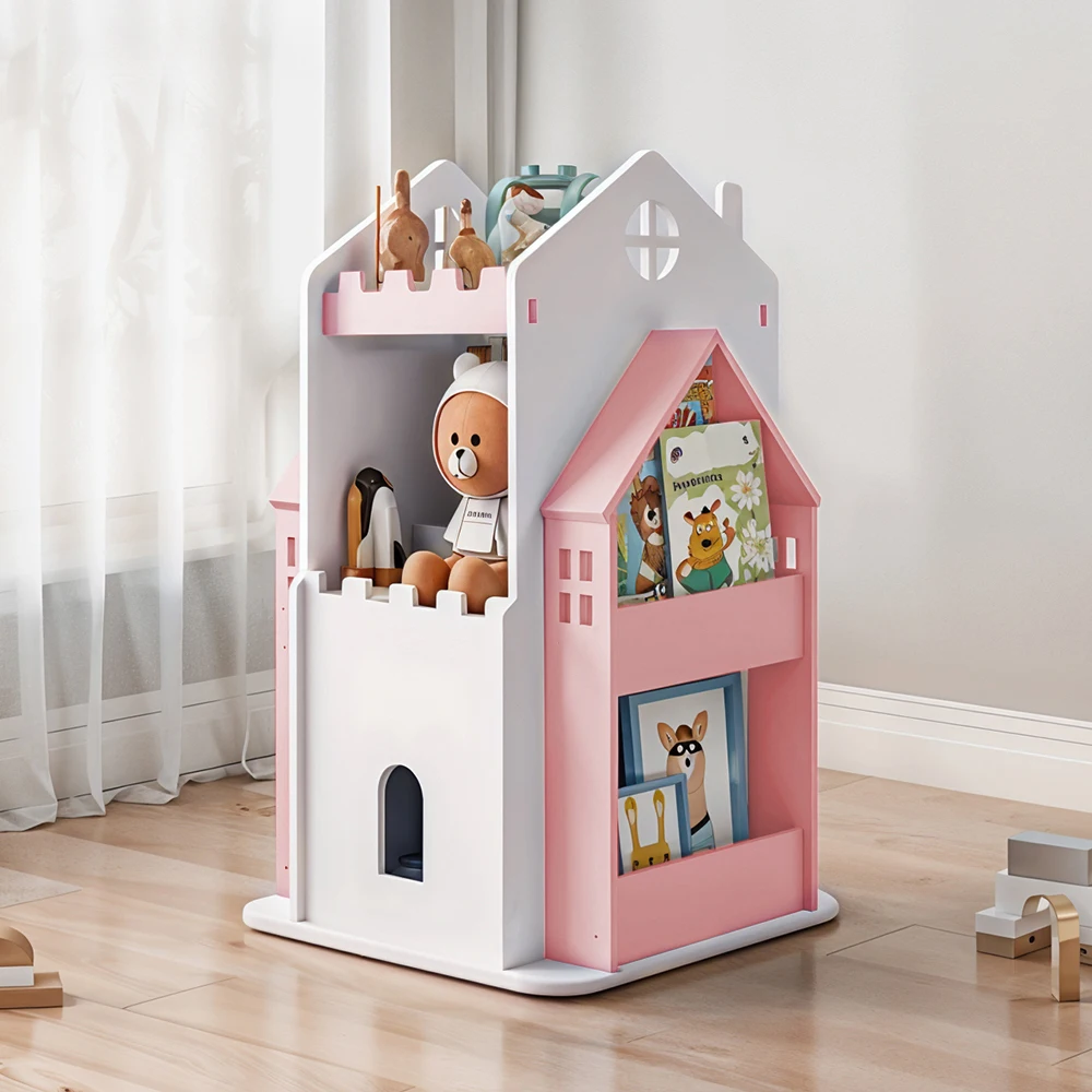 3/4 layer castle children's house rotating bookshelf toy storage rack display bookshelf storage cabinet home decoration