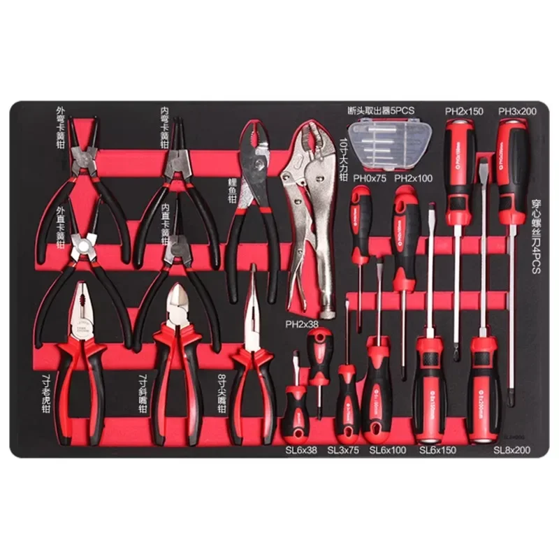 Auto repair lockable seven-drawer red tool cabinet with five hand tool sets for garage storage 5