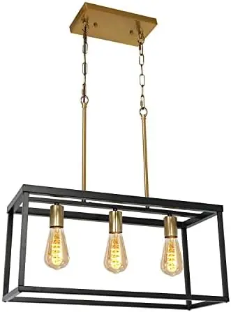 

Farmhouse Kitchen Island Lighting Modern Linear Chandelier Industrial Dining Room Rectangular Light Fixtures for Living Room Foy