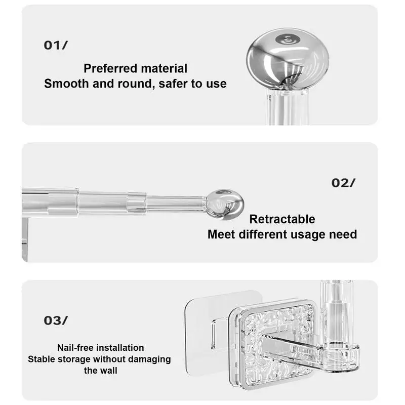 Wall Mounted Towel Hook Retractable Coat Towel Rack Toilet Paper Holder Hanger Multi-Purpose Jacket L-Shaped Telescopic Design