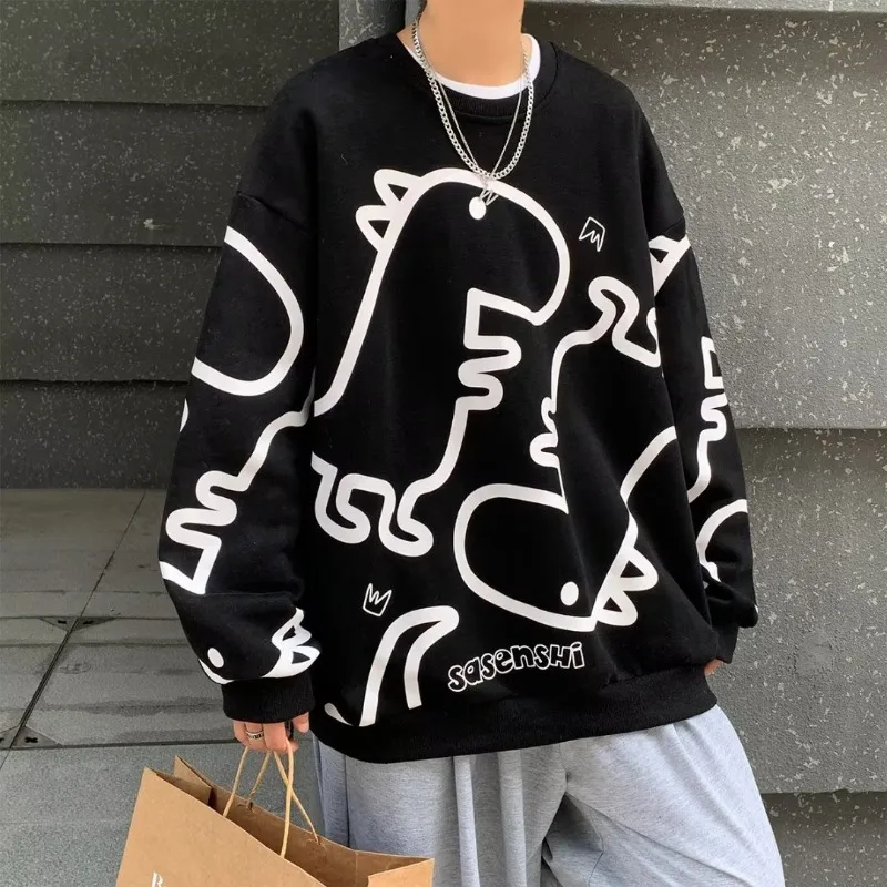 

EBAIHUI Vintage Cute Print Men Sweatshirt Fashion Contrast Color Men's Pullover Spring Autumn Round Neck Loose Long Sleeved Top