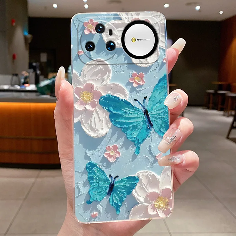 Clear Luxury Fashion Butterfly Flowers Soft TPU Phone Case
