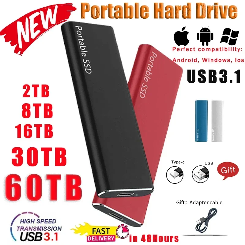 

1TB External Hard Disk 2TB Portable SSD High-Speed Solid-State Drive USB3.1 Type-C Interface Hard Disk for Laptop/Mac/Smartphone