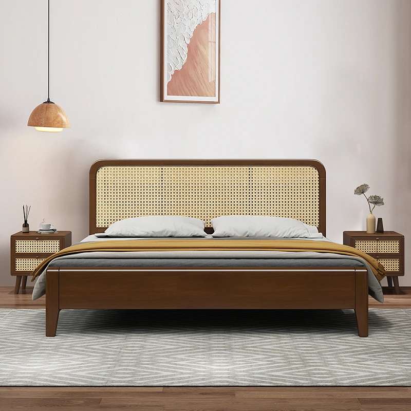 

Shelves Nordic Double Bed Designer Wood Luxury Modern Headboard Twin Bed Frame Safe Sleeping Cama Box Casal Bedroom Furniture