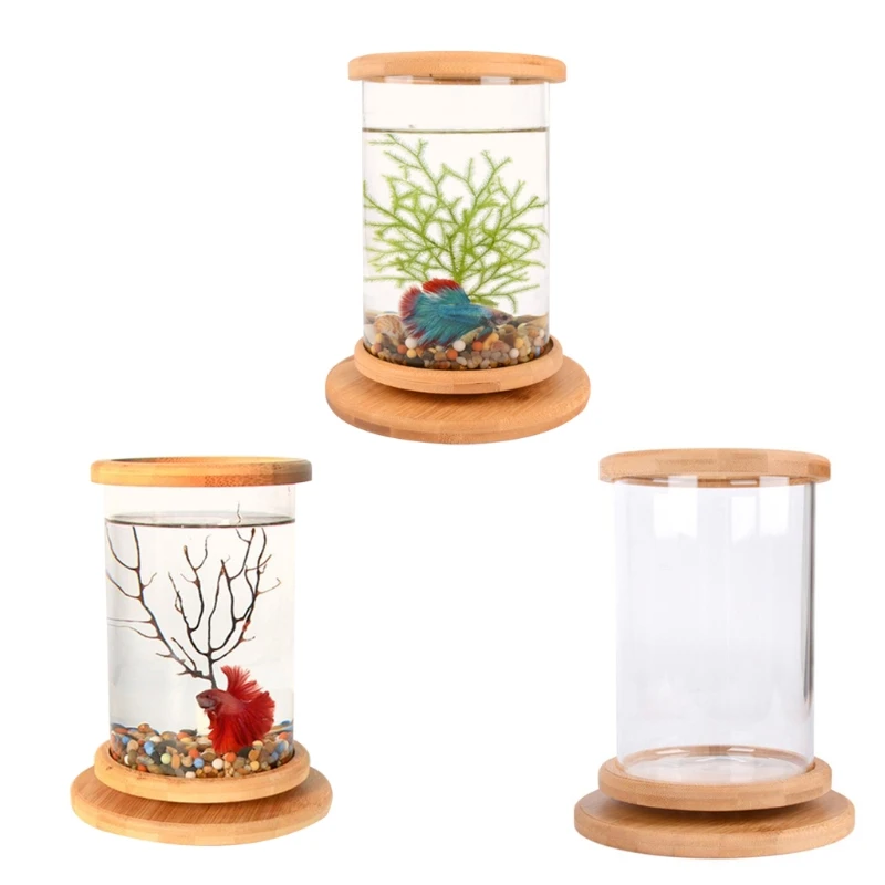 

Mini Aquarium 360° Manual Rotation Glass Fish Bowl for Goldfish and Betta Perfect for Home Business Birthday Gift Ideas