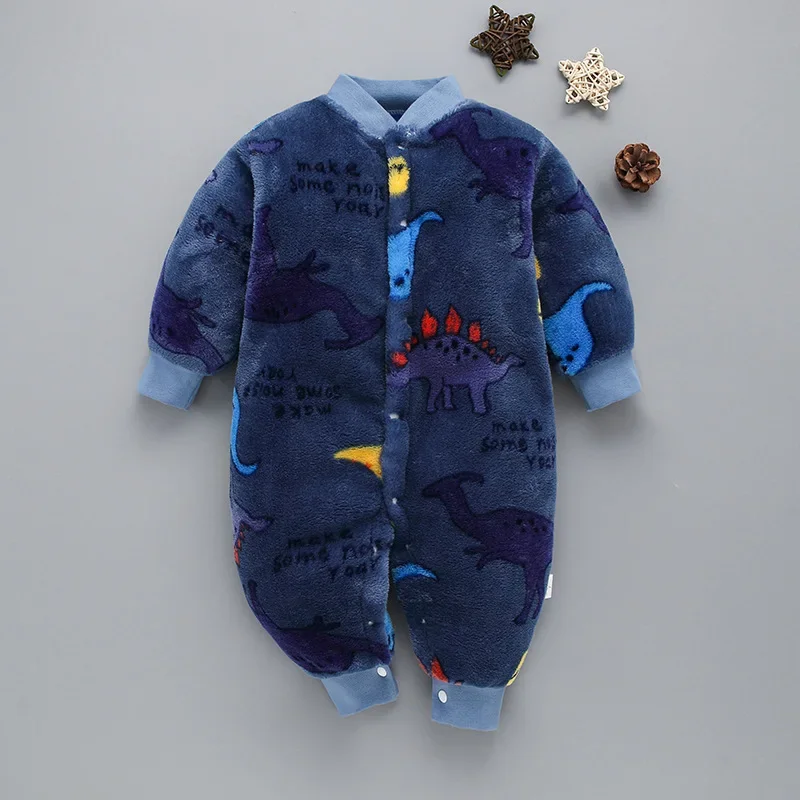 Pelele grueso de manga larga para recién nacidos, ropa de bebé para gatear, amarillo puro, azul, dinosaurio, pato amarillo, Otoño e Invierno