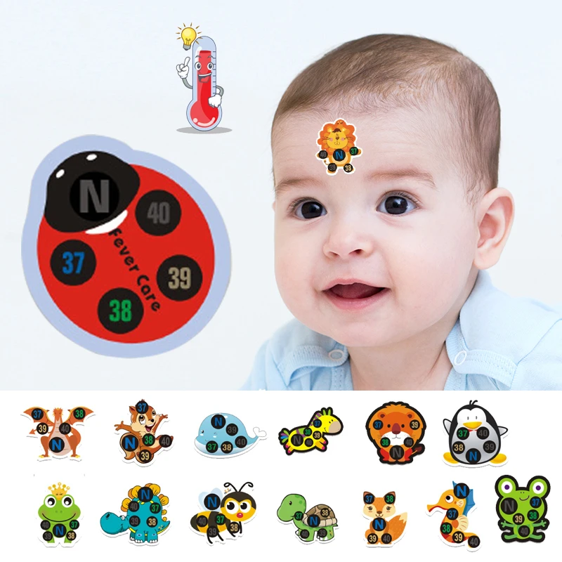  5/10pcs Baby Cute Cartoon Animal Sticker Forehead Head Strip Body Fever Thermometer Children Safety Baby Care Thermometer 