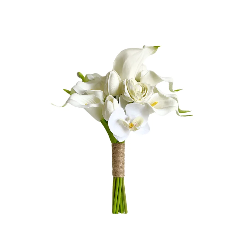 New Wedding Accessories Pure White Tulip with Callas Small Bridesmaid Bouquet for Wedding Days Ramo de boda de novia