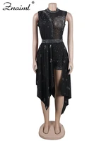 Znaiml Sexy Nightclub One Piece Outfit Romper Playsuit Women Birthday Diamonds Rhinestones Mesh Streamer Side Irregular Jumpsuit - Image 4