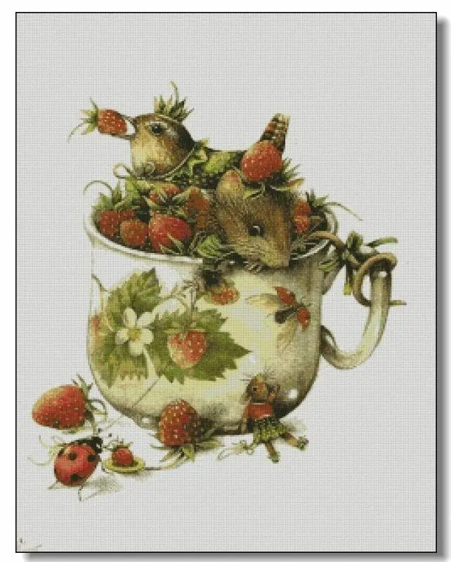 

Mouse in a Strawberry Cup 55-68 DIY Needlework Kit unprinting Cross Stich Set Kits Cross-stitch Embroidery Set Stitch Kit