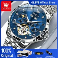 OLEVS 6691 Men Watch Luxury Business Original Flywheel Automatic Mechanical Watch For Man Perpetual Calendar Moon Phase Luminous