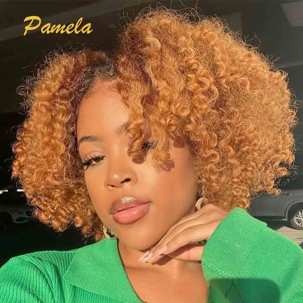 

13x4 Ombre Blonde Glueless Short Kinky Curly Bob Lace Front Human Hair Colored Wigs Transparent Lace Frontal Wigs For Women