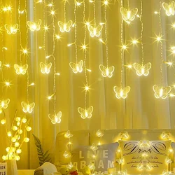 Butterfly Shaped LED Curtain Fairy Lights with 8 Flashing Modes for Weddings, Parties, and Holiday Decor (Warm White)