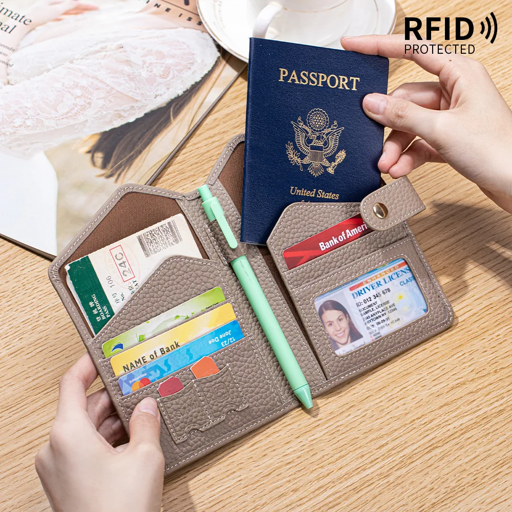 Leather Passport Holder Slim RFID Blocking Travel Wallet for Men and Women Fits Passport Credit Cards ID Cash Travel Accessories