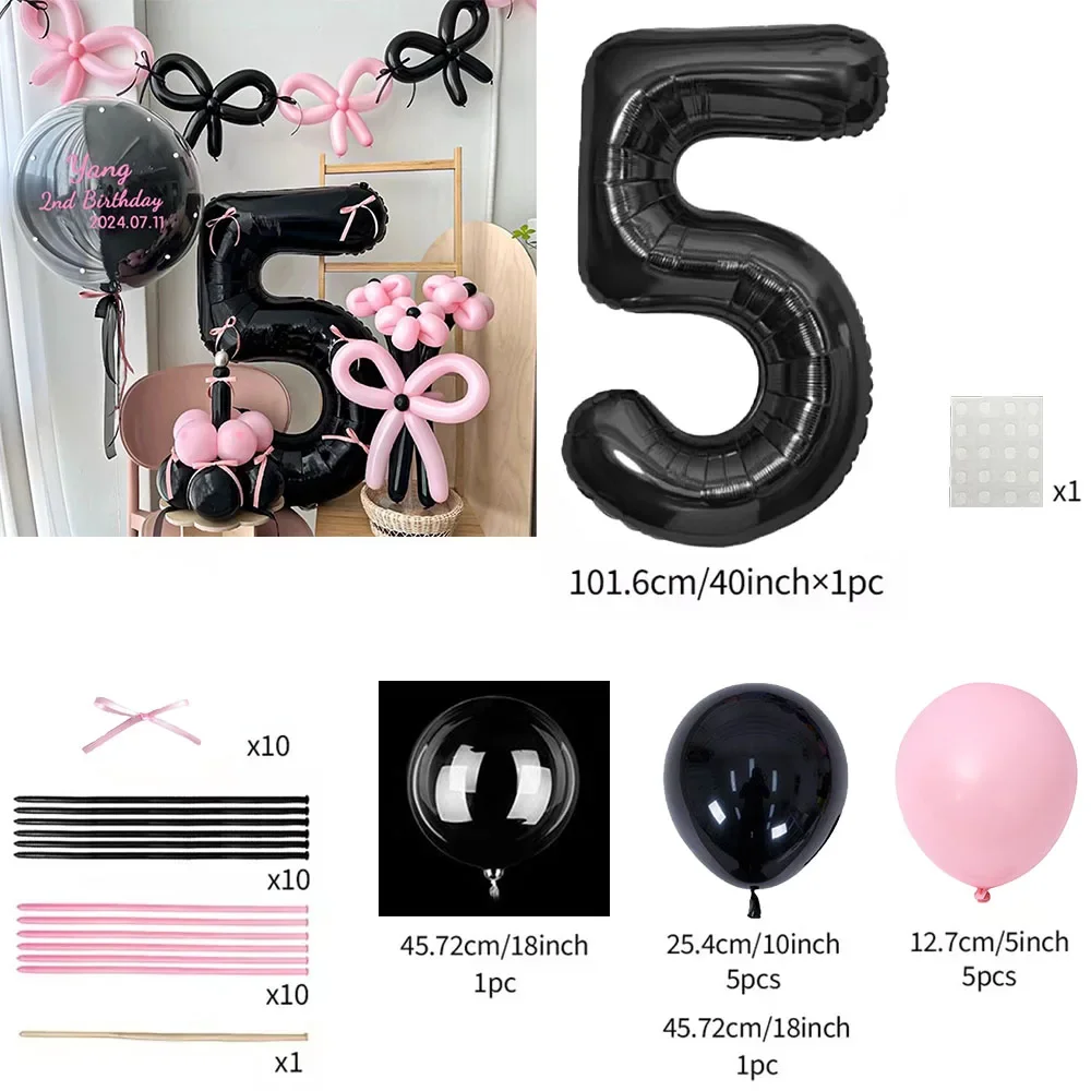 Pink Balloon Set - 45 Pieces with Black Number Balloons 0-9 for Girls Birthday  Anniversary Decoration