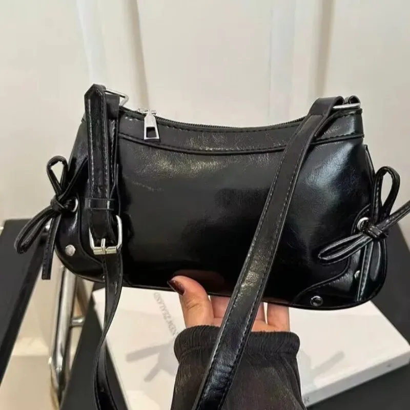 European American Soft Leather Shoulder Bag, Bow Armpit Bag, Versatile Single Shoulder Bags, Fashionable Handbag Women for Daily