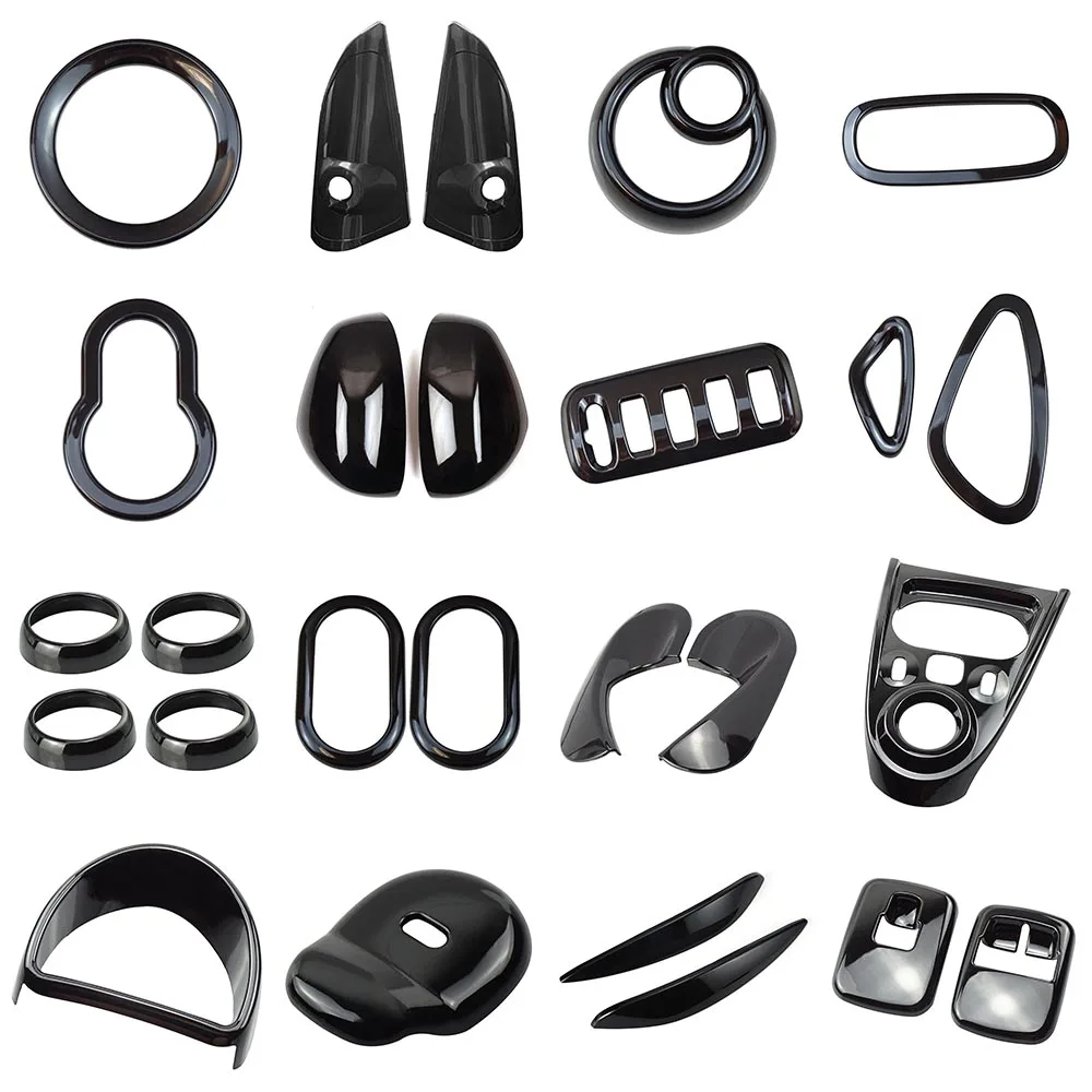 For Smart 453 Fortwo Forfour Car Interior Gloss Black Full Set Sticker Accessories Sticker Gear Shift Panel Cover Interior Trim