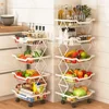 Movable Kitchen Fruit Basket Stackable Crevice Vegetable Storage Cart Floor-Mounted Multi-Layer Shelf Folding Rack Trolley Cart 3