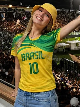 2026 Women Cheerleaders BRASIL NO. 10  Y2k Tops men women Soccer O-Neck Short Sleeve Jersey T-Shirt Casual Tees Hip Hop T-Shirt