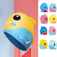 Cartoon Cute Fish Shark Shape Silicone Swimming Cap for Children Protect Ears Swim Hat for Boys Girls Swimming Pool Accessories 1