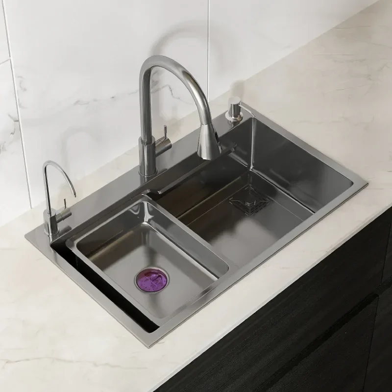 Kitchen Nano Coating 304 Stainless Steel Large Groove Square Sink Vegetable Washing Basin Topmount Workstation Drainage Set