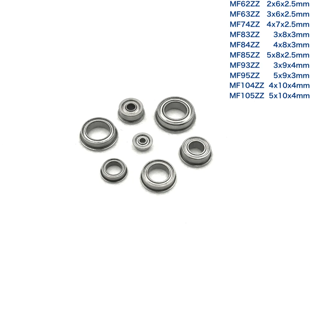 15pcs/Lot MF62ZZ,MF63ZZ,MF74ZZ,MF83ZZ,MF84ZZ,MF85ZZ,MF95ZZ,MF104ZZ,MF105ZZ Thin Wall Deep Groove Ball Miniature Flange Bearing