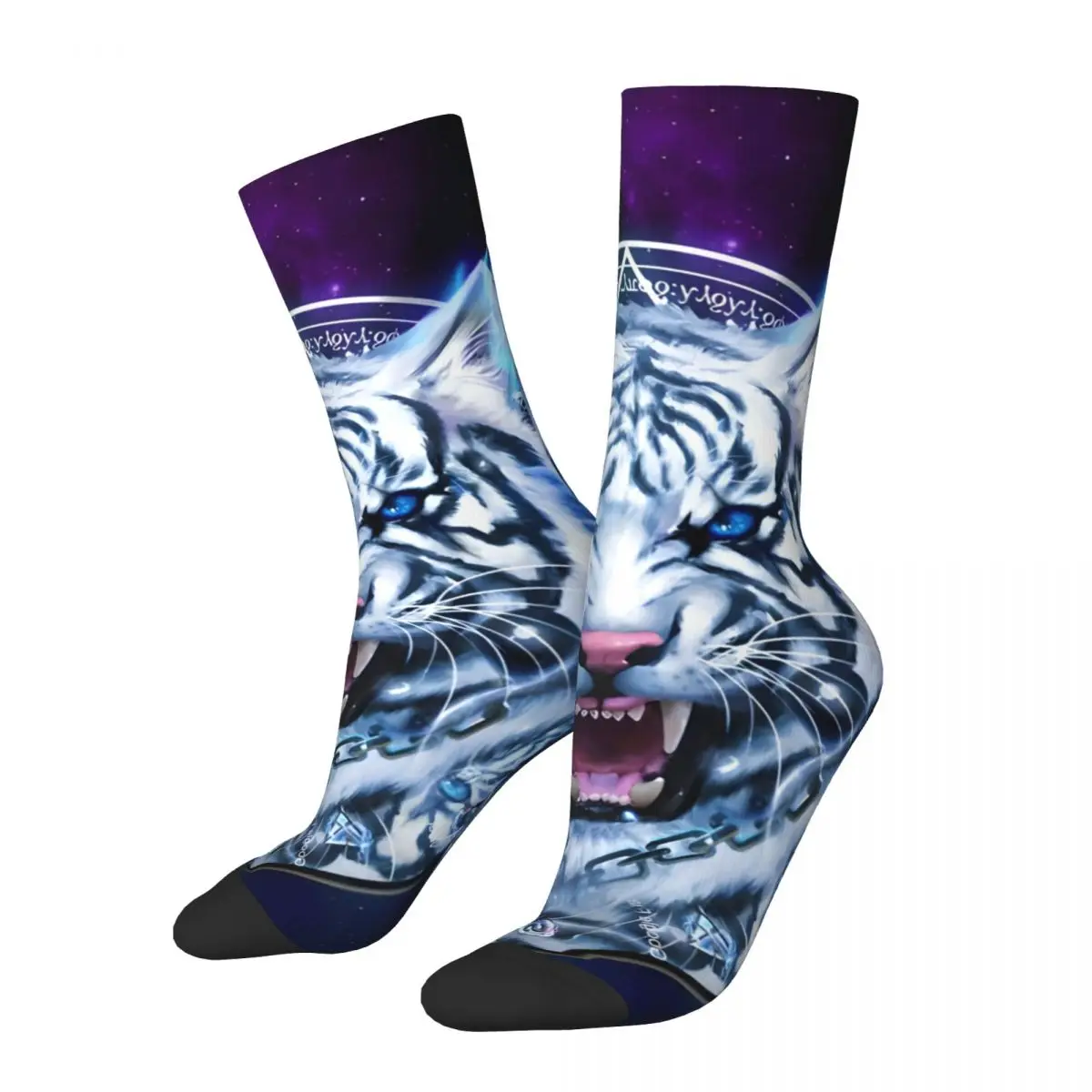 Hip Hop Retro White Tiger Space Crazy Calzini A Compressione Da Uomo Unisex Space Galaxy Wolf Harajuku Calzino Divertente Stampato Senza Cuciture