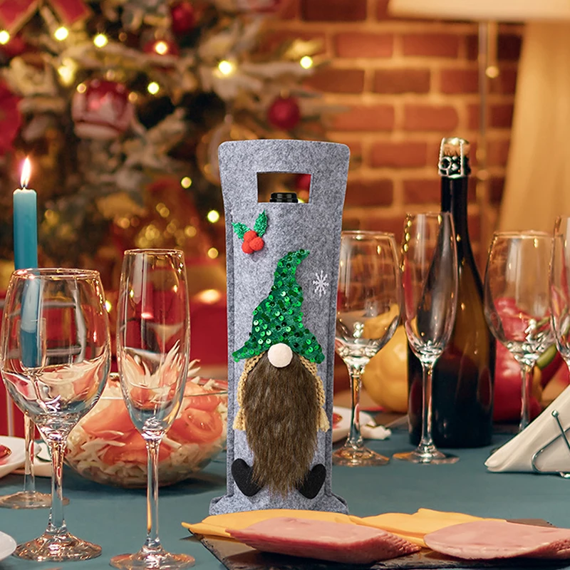 Christmas Rudolf Wine Bottle Cover Party Decoration Dwarf Wine Bottle Decor For Home Xmas Ornaments Happy New Year Supplies