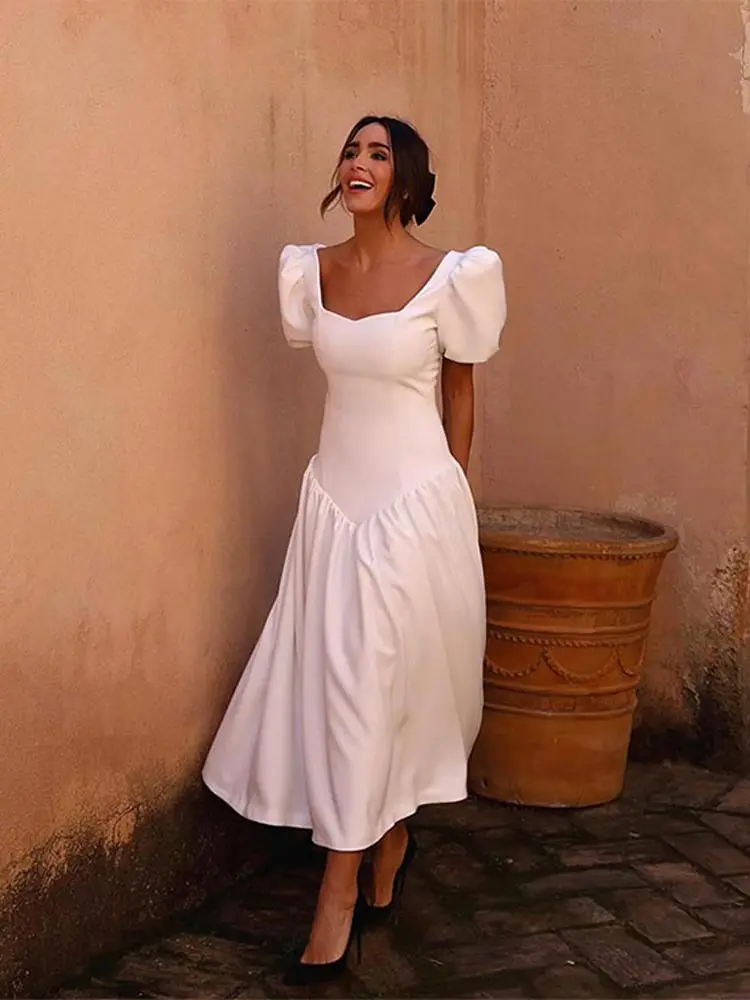 Vestidos largos de chiffon y encaje estilo halter Blanco Tallas Grandes