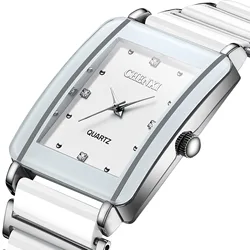 Fashion Casual Women Watch Simulated Ceramics Elegant Ladies Quartz Wristwatch White Silver Simple Bracelet Business Dress Watch