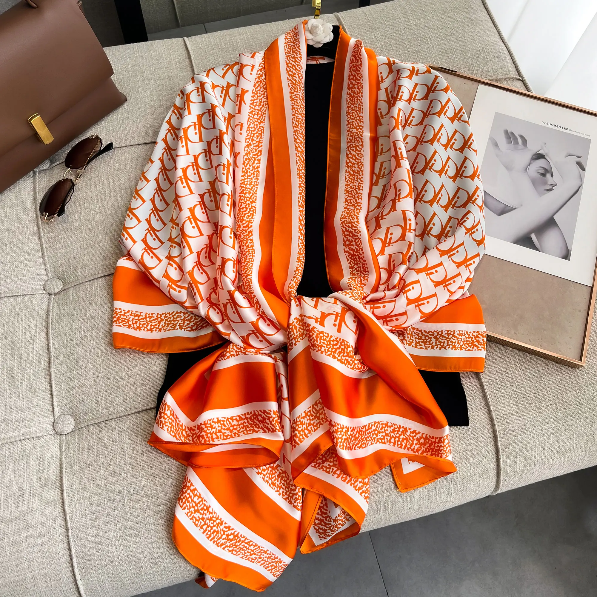 Popular Style 180X85CM Scarves New Design 2024 Square Shawls Luxury Sunscreen Beach Silk Scarf Women The Four Seasons Bandanna 6