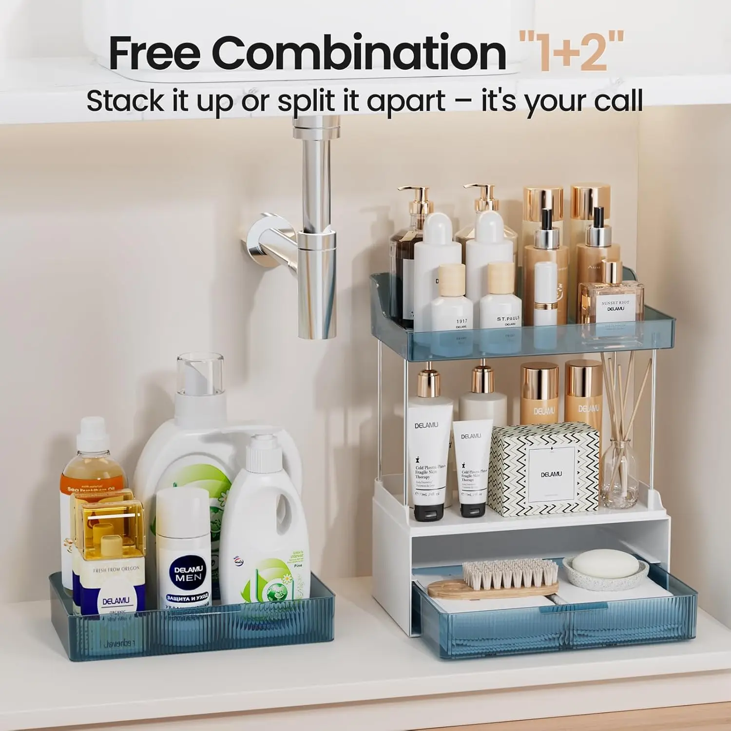 Bathroom Organizers and Storage, 2-Tier 2-Drawer Makeup Organizer Countertop,Ideal for Bathroom Storage, Vanity, Large Skincare