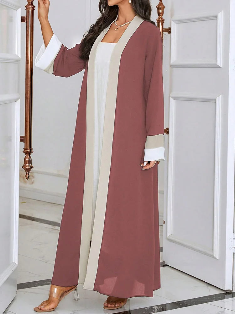 Open Abaya Muslim Long Sleeve Fashion Solid Oversized Arab Dubai Moroccan Kaftan Corban Eid Al Adha Loose Robe