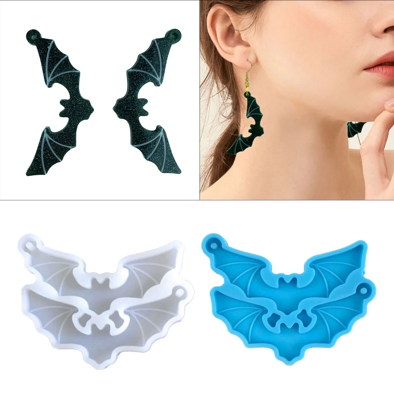 

Diy Crystal Epoxy Mold Earrings Pendant Jewelry Mold Hanging Pendant Decoration Halloween Bat Shape Mirror Silicone Mold