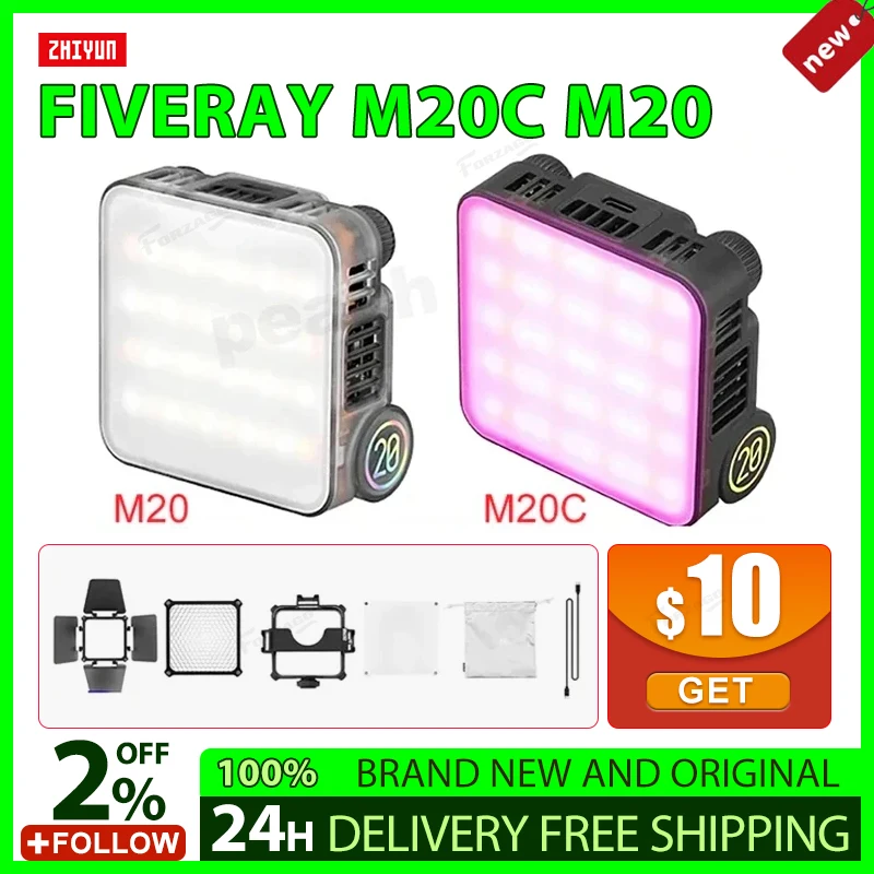 ZHIYUN FIVERAY 사진 스튜디오 브이로그 라이브용 LED 비디오 조명, 2500K-10000K 앱 제어, M20C, M20, 20W