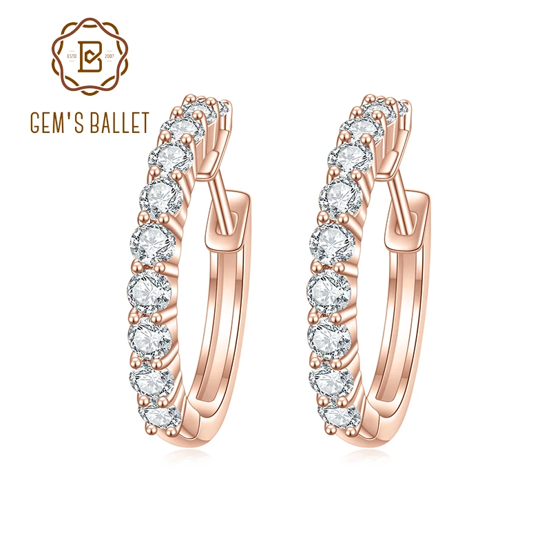 

GEM'S BALLET AU750 585 14K 10K 18K Gold 925 Silver Earrings 1.2CT Round Brilliant Cut Moissanite Hoop Earrings For Women Wedding