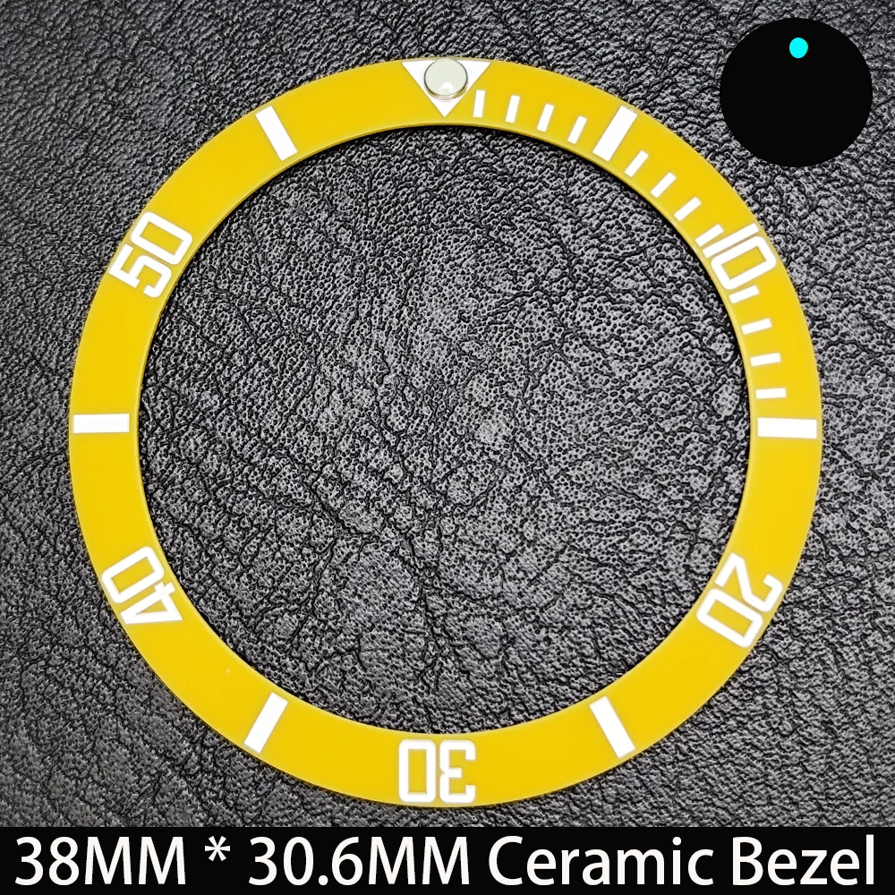 Elegant Blue Luminous Bezel GMT and Diving Watch Insert, Sloping 38mm x 30.6mm Ceramic/Aluminum