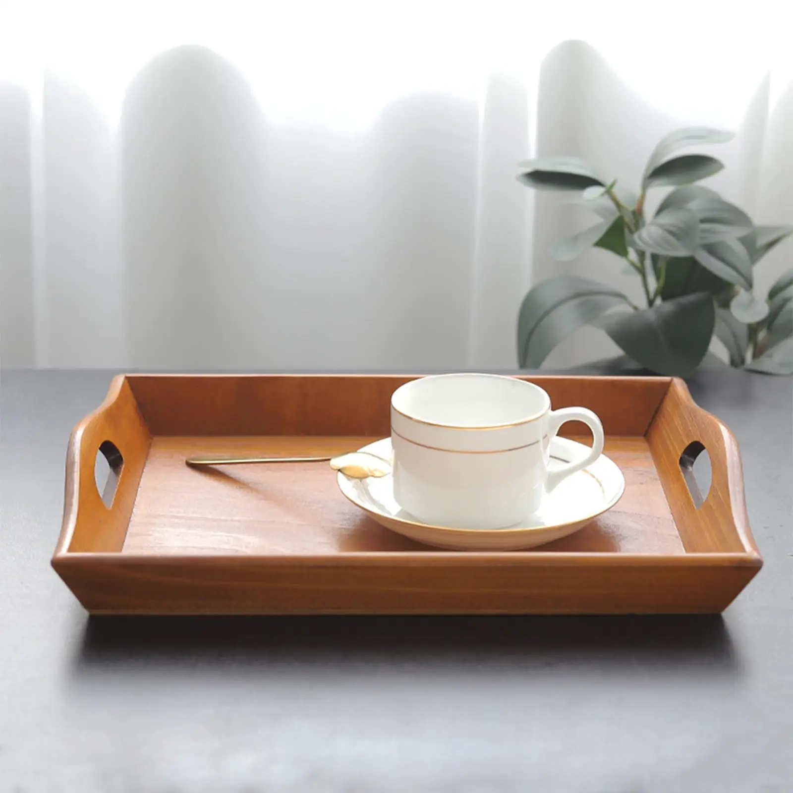 Elegant Wooden Serving Tray with Convenient Handles for Ottoman, Food, Breakfast, Drinks