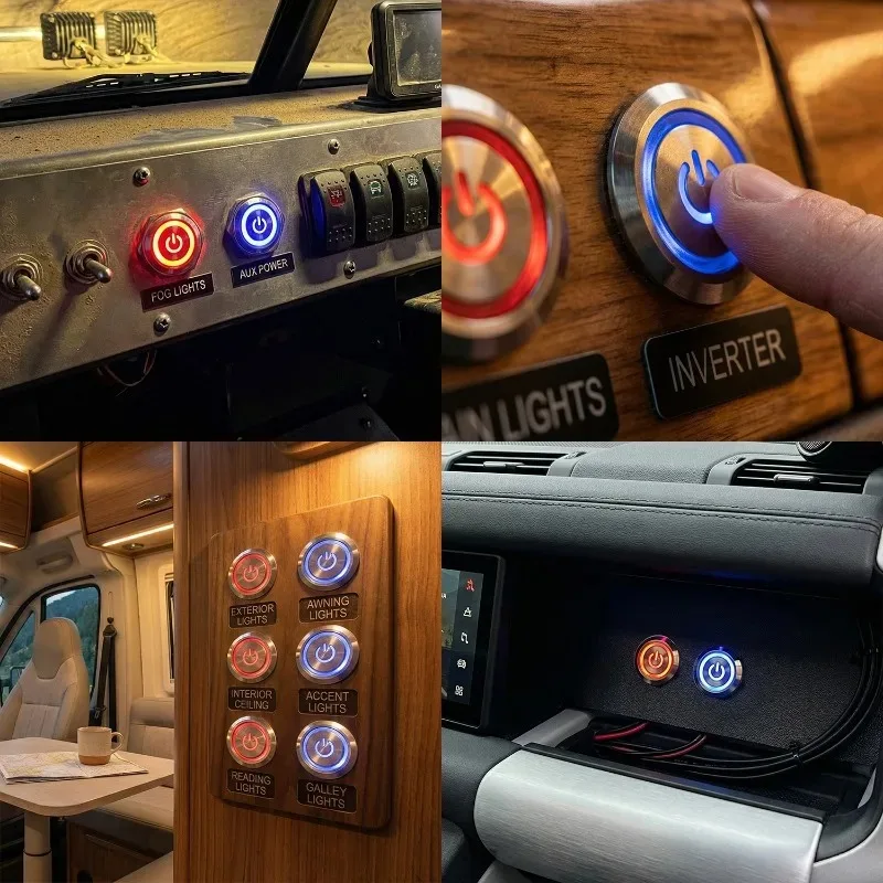 16mm Push Button Switches 12V LED Waterproof Metal Latching Switch for Marine Push Button Car Audio Push Button Switch