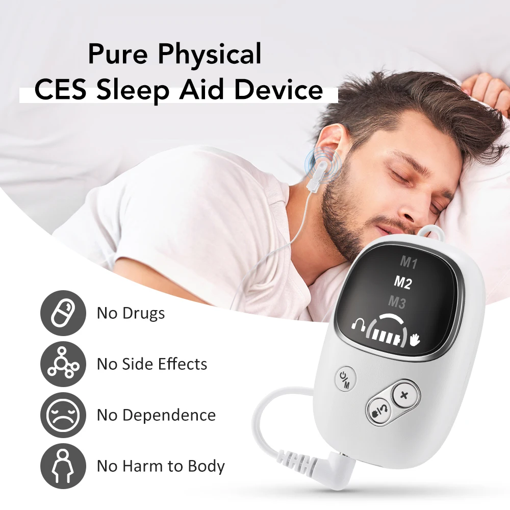 2in1 CES Sleep Aid Ear Clip Device with Microcurrent Pulse Therapy Handheld Relaxation Hypnosis Device Anxiety Insomnia Relief