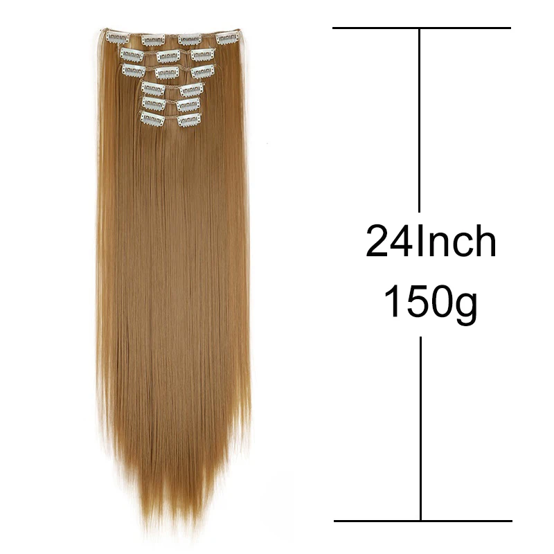 Hair Extensions 6Pcs/Set 16 Clips Synthetic 24Inch Hair Extension Black Blonde Long Straight Hairpiece Heat Resistant Fiber For Women Hairstyle