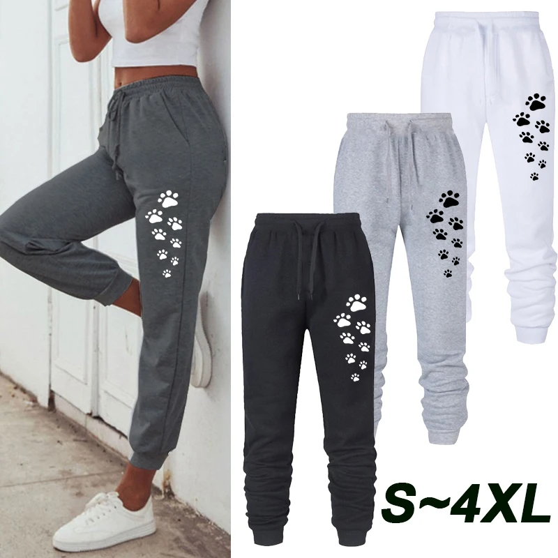 Cute cat footprints printed women's sports pants long pants jogging pants casual sports and fitness jogging pants boys sports pants loose pants casual pants children s youth clothing autumn spring boys jogging pants 5 14 years old