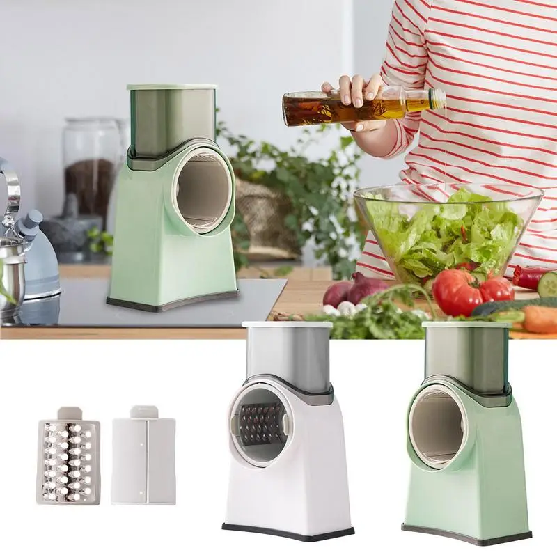 

Rotary Cheese Grater Manual Mandoline Slicer With 3 Blades Multifunctional Potato Cheese Grater Kitchen Processor Shredder