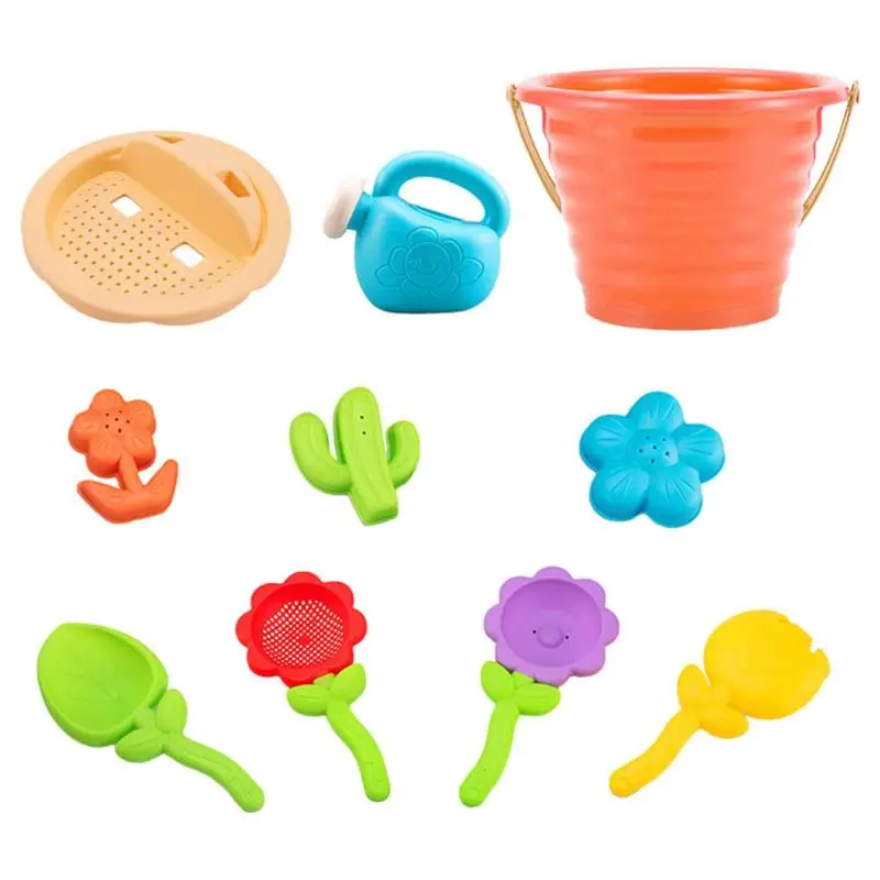 

Beach Sand Playset 10 Pcs Cartoon Sand Toys For Kids Summer Sand Bucket And Shovels Set Sand Molds Sandbox Toys Travel Sand Toys