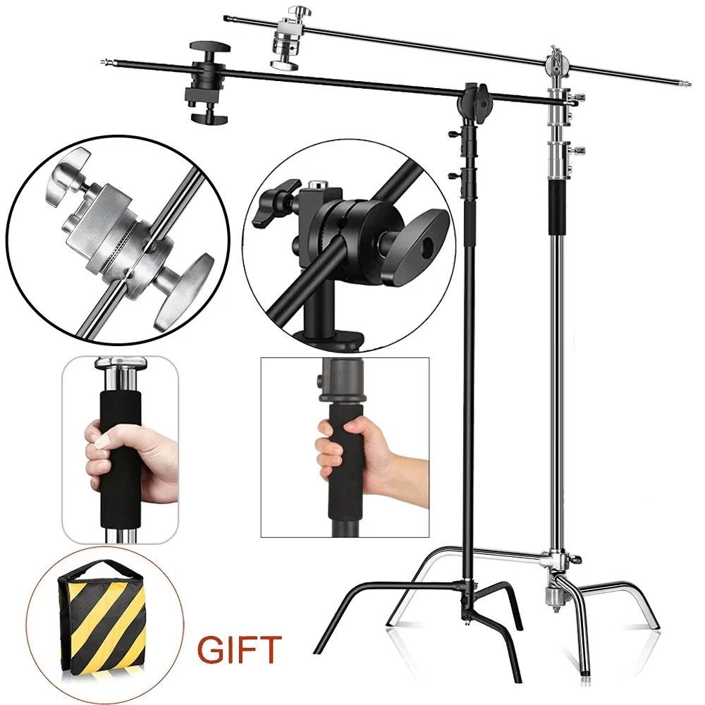 SH 2.6/3.3M Professional Studio Magic Leg With Sandbags Heavy Duty Stainless Steel C Stand Portable Video Lighting Equipment