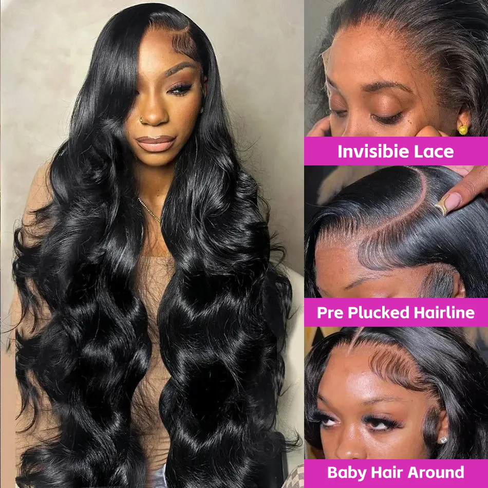 30 34Inch Body Wave 13x4 HD Transparent Lace Frontal Wigs 250 Density 100% Human Hair Water Wave Lace Front Wig Pre Plucked 2