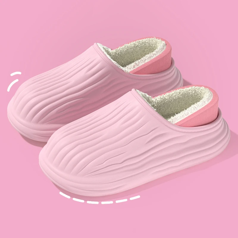 New Waterproof Cotton Slippers for Women Indoor Non Slip Fleece Lining Warm Home Slides Woman Comfort Soft Sole Couple Shoes