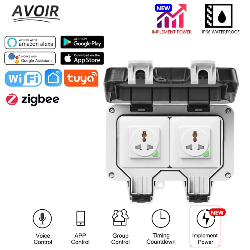 Avoir Tuya Zigbee Electrical Sockets IP66 Waterproof Socket With Timer