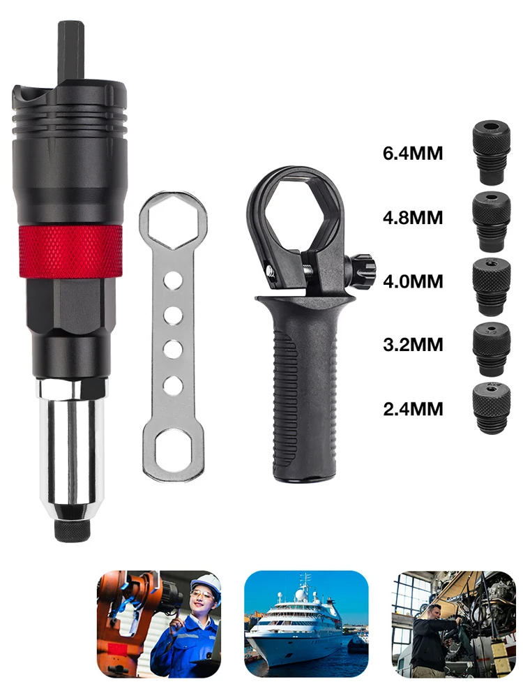 2.4-6.4mm Professional Electric Rivet Nut Gun Adapter Automatic Riveting Nail Gun Cordless Riveting Tools With Wrench And Handle 3