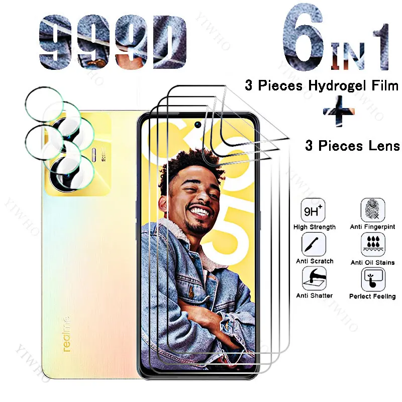 풀 커버 전면 하이드로겔 필름, Realme C55 용 안전 화면 보호기, Realme C 55 RMX3710, 6.72 인치 보호 카메라 렌즈용, 6in 1
